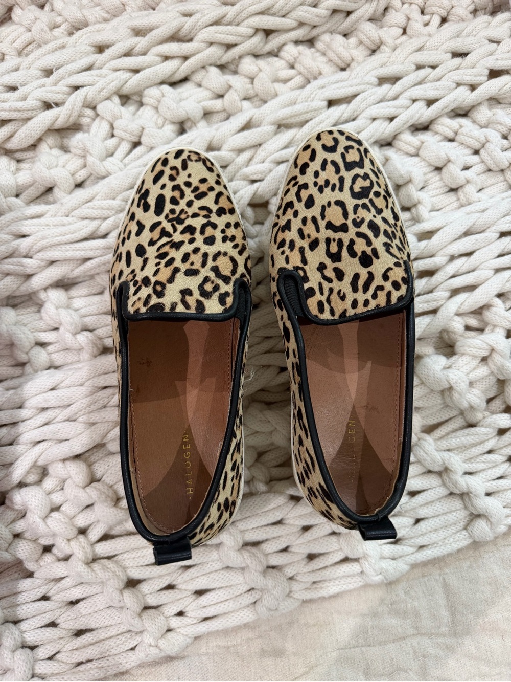Halogen Leopard Print Loafers in Tan and Black